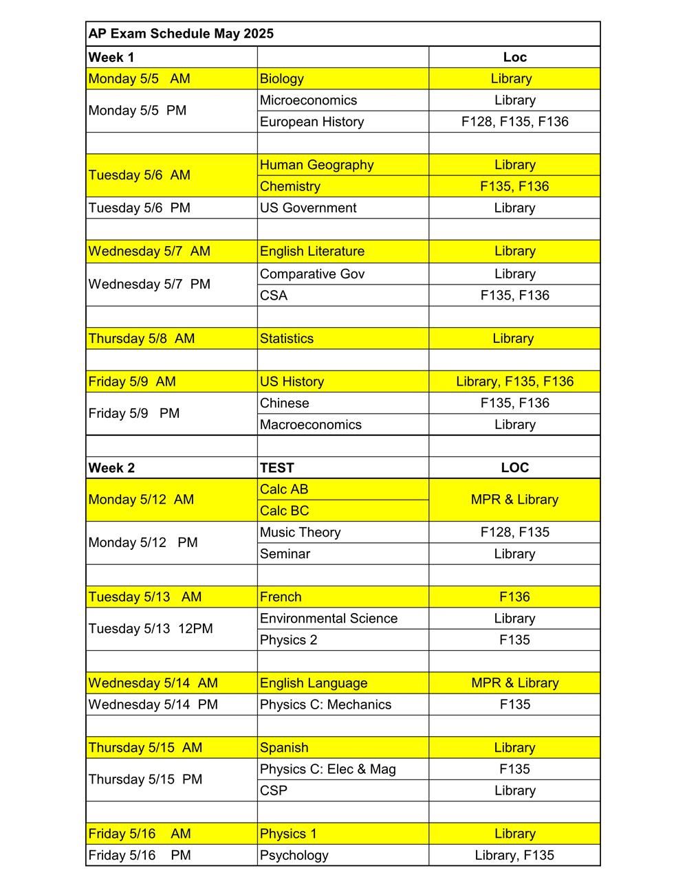  AP Exam Testing Locations